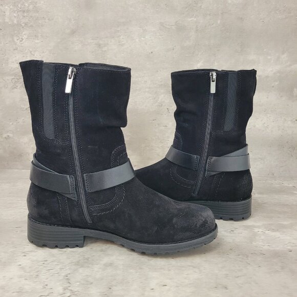 Clarks Womens Boots Size 7 M Black Suede Nissini Pearl Size Buckle New - Picture 7 of 13